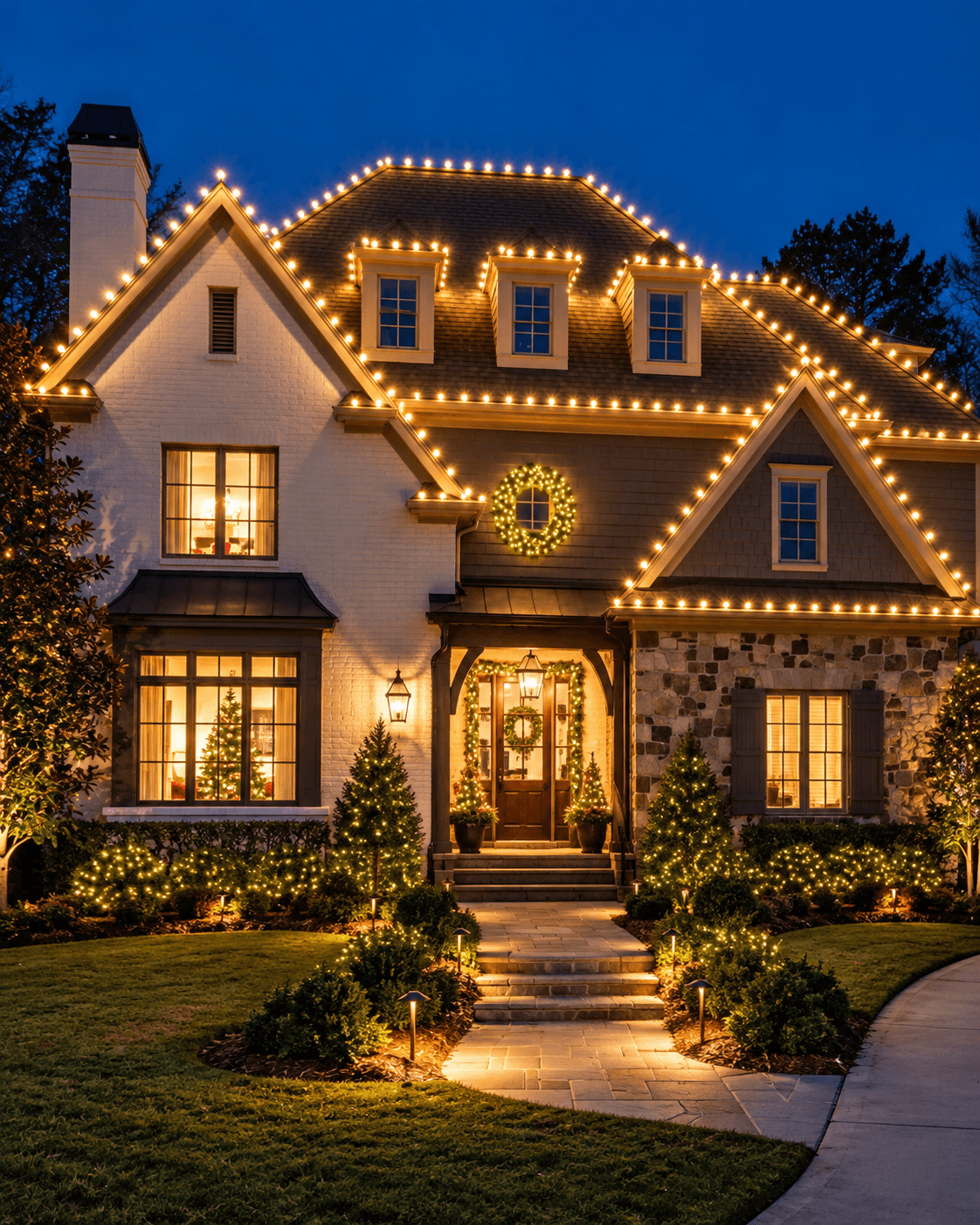 Roofline and landscape lighting mockup